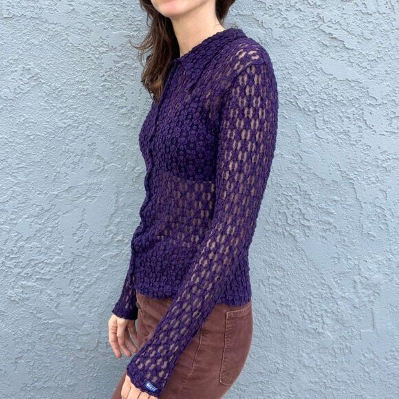 Miss Sixty y2k 90s Womens Lace Blouse Purple sheer top Size Medium - Picture 2 of 8